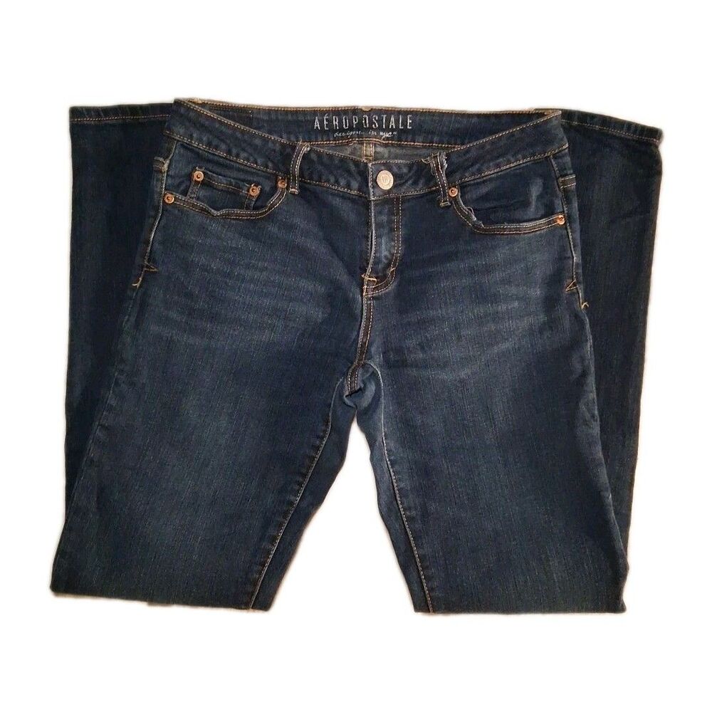 aeropostale women blue denim dark wash jegging jeans size 10 Long